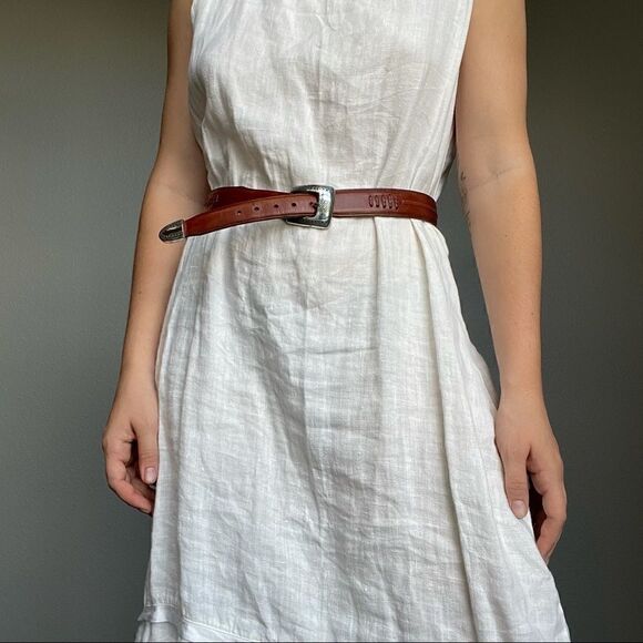 Vintage Women’s 90s Onyx by Brighton Brown Tan Leather Western Cowgirl Belt - Picture 1 of 9